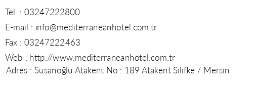 Mediterranean Resort Hotel telefon numaralar, faks, e-mail, posta adresi ve iletiim bilgileri